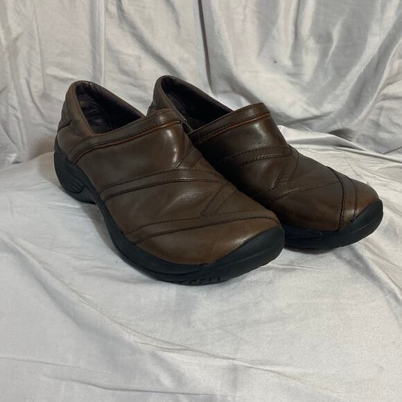 Merrell Encore Eclipse Brown Leather Clog Loafer 7 Comfort Ortholite Work Nurse‎ - Picture 1 of 9